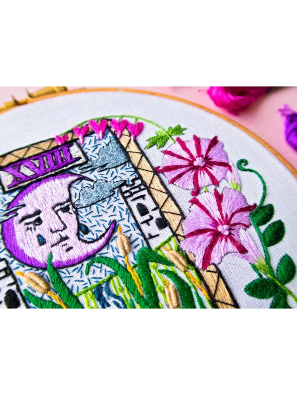 Pixels & Purls ‘The Moon’ Witchy Tarot Card DIY Full Hand Embroidery Kit - Picture 8 of 8